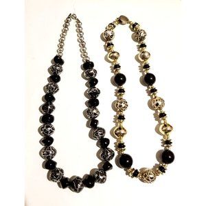 **Vintage Lot 2 Black Silver Gold Sugar Beads Necklaces**